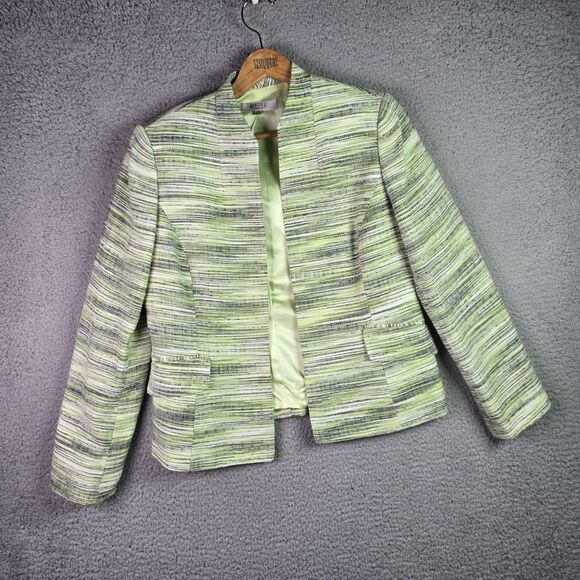 Kasper Blazer 12 Green Open Front Striped Lined Career Modern Textured Colorful - Picture 13 of 13